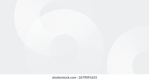 Design white glowing geometric lines on gray background. Modern shiny blue circle lines pattern abstract