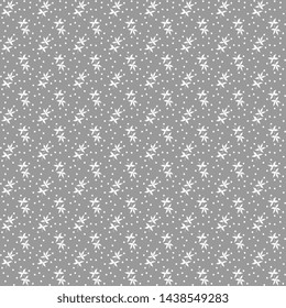 Design white pattern of flowers and leaves on a gray background. Seamless, artistic. Natural vector illustration.