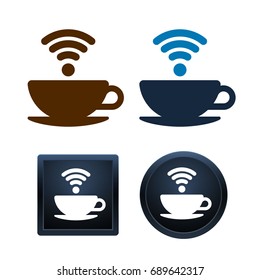 Design of wifi coffee icons on white background. Coffee cups. Isolated vector illustrations.