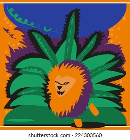 Design with wild jumping lion