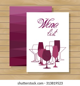 Design for wine event. Suitable for poster, promotional flyer, invitation, banner or magazine cover. Template list or wine tasting. Wine elements, symbols, list, card, object.