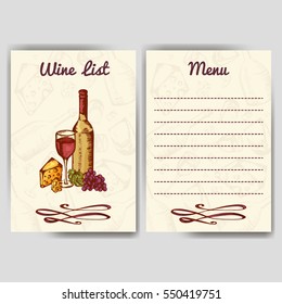 Design for wine list. Restaurant template for invitation, menu, banner or etc. Wine concept design. Vector illustration