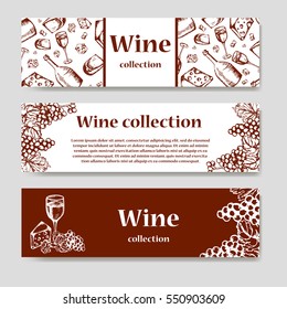 Desenho para lista de vinhos. Modelo de restaurante para convite, menu, banner ou etc. Design de conceito de vinho. Ilustração vetorial