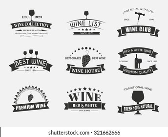 Design wine logos (emblems) in the old style with ribbons. Vector illustration. Set on a white background