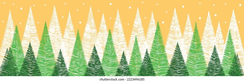 Design of winter banner. Hand drawn Christmas trees. Vector illustration