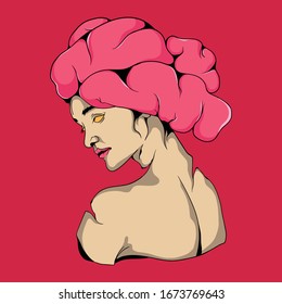 Design Woman in Headache Guts in her Head