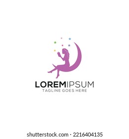 Design of woman reading a book on moon background. sweet dream icon