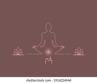 
Design of a woman's silhouette in meditation position (Padmasana Lotusand Throat Chakra), in a minimalistic linear style