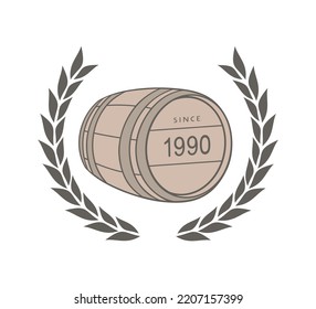 Design of wood barrel draw with since 1990 message