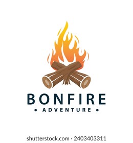 Design wood and fire, logo campfire bonfire vector camping adventure vintage illustration