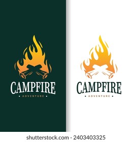 Design wood and fire, logo campfire bonfire vector camping adventure vintage illustration