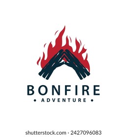 Design wood and fire, logo campfire bonfire vector camping adventure vintage illustration