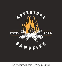 Design wood and fire, logo campfire bonfire vector camping adventure vintage illustration