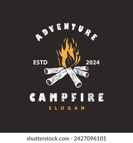 Design wood and fire, logo campfire bonfire vector camping adventure vintage illustration