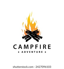 Design wood and fire, logo campfire bonfire vector camping adventure vintage illustration
