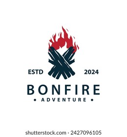 Design wood and fire, logo campfire bonfire vector camping adventure vintage illustration