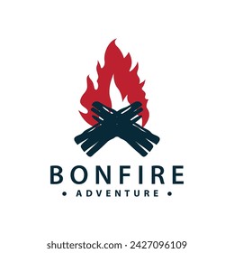 Design wood and fire, logo campfire bonfire vector camping adventure vintage illustration
