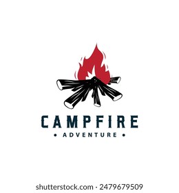 Design wood and fire, logo campfire bonfire vector camping adventure vintage illustration