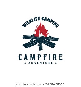 Design wood and fire, logo campfire bonfire vector camping adventure vintage illustration