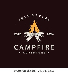 Design wood and fire, logo campfire bonfire vector camping adventure vintage illustration