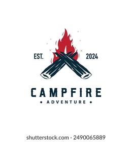 Design wood and fire, logo campfire bonfire vector camping adventure vintage illustration