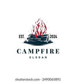 Design wood and fire, logo campfire bonfire vector camping adventure vintage illustration