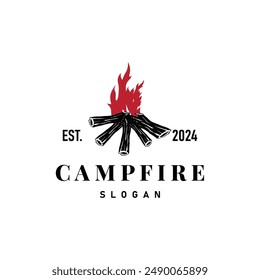 Design wood and fire, logo campfire bonfire vector camping adventure vintage illustration