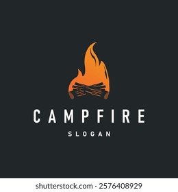 Design wood and fire, logo campfire bonfire vector camping adventure vintage illustration