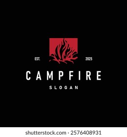 Design wood and fire, logo campfire bonfire vector camping adventure vintage illustration