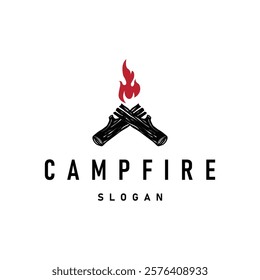 Design wood and fire, logo campfire bonfire vector camping adventure vintage illustration