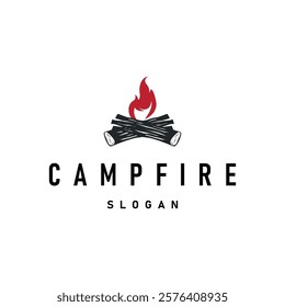 Design wood and fire, logo campfire bonfire vector camping adventure vintage illustration