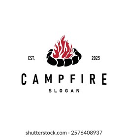 Design wood and fire, logo campfire bonfire vector camping adventure vintage illustration