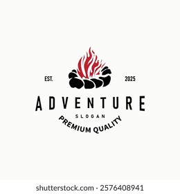 Design wood and fire, logo campfire bonfire vector camping adventure vintage illustration