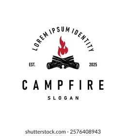 Design wood and fire, logo campfire bonfire vector camping adventure vintage illustration