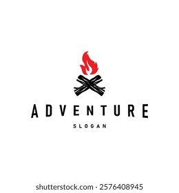 Design wood and fire, logo campfire bonfire vector camping adventure vintage illustration