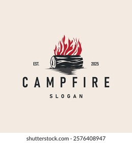 Design wood and fire, logo campfire bonfire vector camping adventure vintage illustration