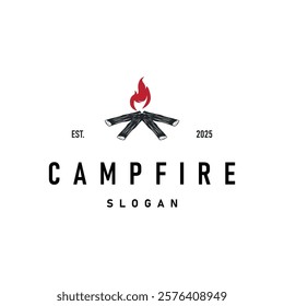 Design wood and fire, logo campfire bonfire vector camping adventure vintage illustration