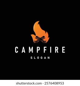 Design wood and fire, logo campfire bonfire vector camping adventure vintage illustration