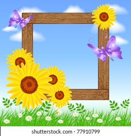 Design wooden photo frames with  sunflowers and butterflies