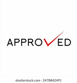 Design of the word "Approved" with a check mark on the letter V.