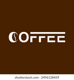 Das Design des Wortes "Kaffee" ist einfach mit einer Abbildung von Kaffeebohnen auf dem Buchstaben C.