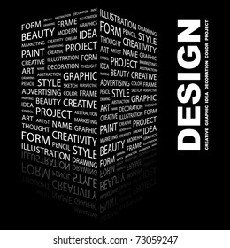 DESIGN. Word Collage On Black Background. Vector Illustration. Creative Illustration For Presentation.