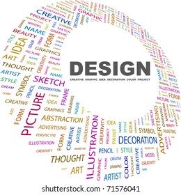 DESIGN. Word Collage On White Background. Vector Illustration. Illustration With Different Association Terms.