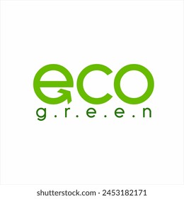 The design of the word "Eco green" is simple with an arrow on the letter E.