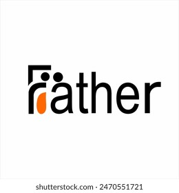 Design of the word "Father" with illustrations of father and son symbols on the letters F and A.