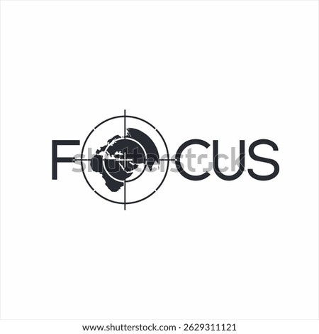 Design the word "Focus" with a world map.