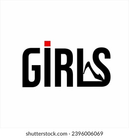 design of the word "Girls" with an illustration of girls' shoes forming an abstract mountain.