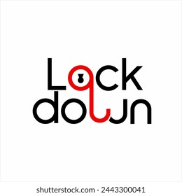 Design of the word "Lockdown" with an illustration of a padlock on the letter O.