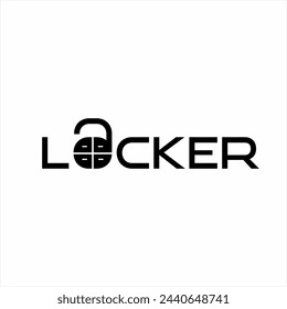 Design of the word "locker' with a locker box symbol in a padlock on the letter O.