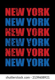 Diseño con la palabra Nueva York en rojo-azul en un estilo grunge